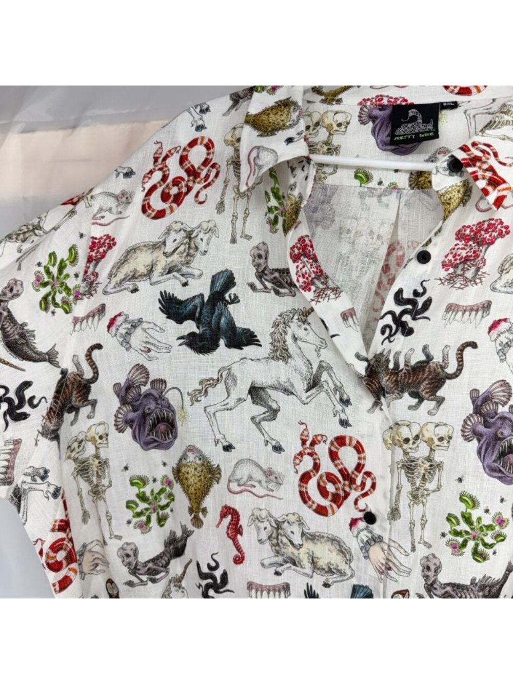 Pretty Snake Women 3XL Freak of Nature Shirt Dress 100% Linen Animal Skeleton - Picture 3 of 9